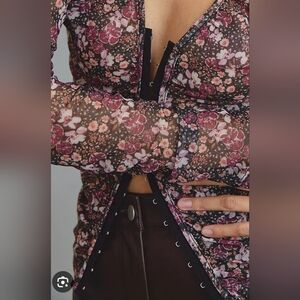Anthropologie Pink and Purple Floral Sheer Blouse